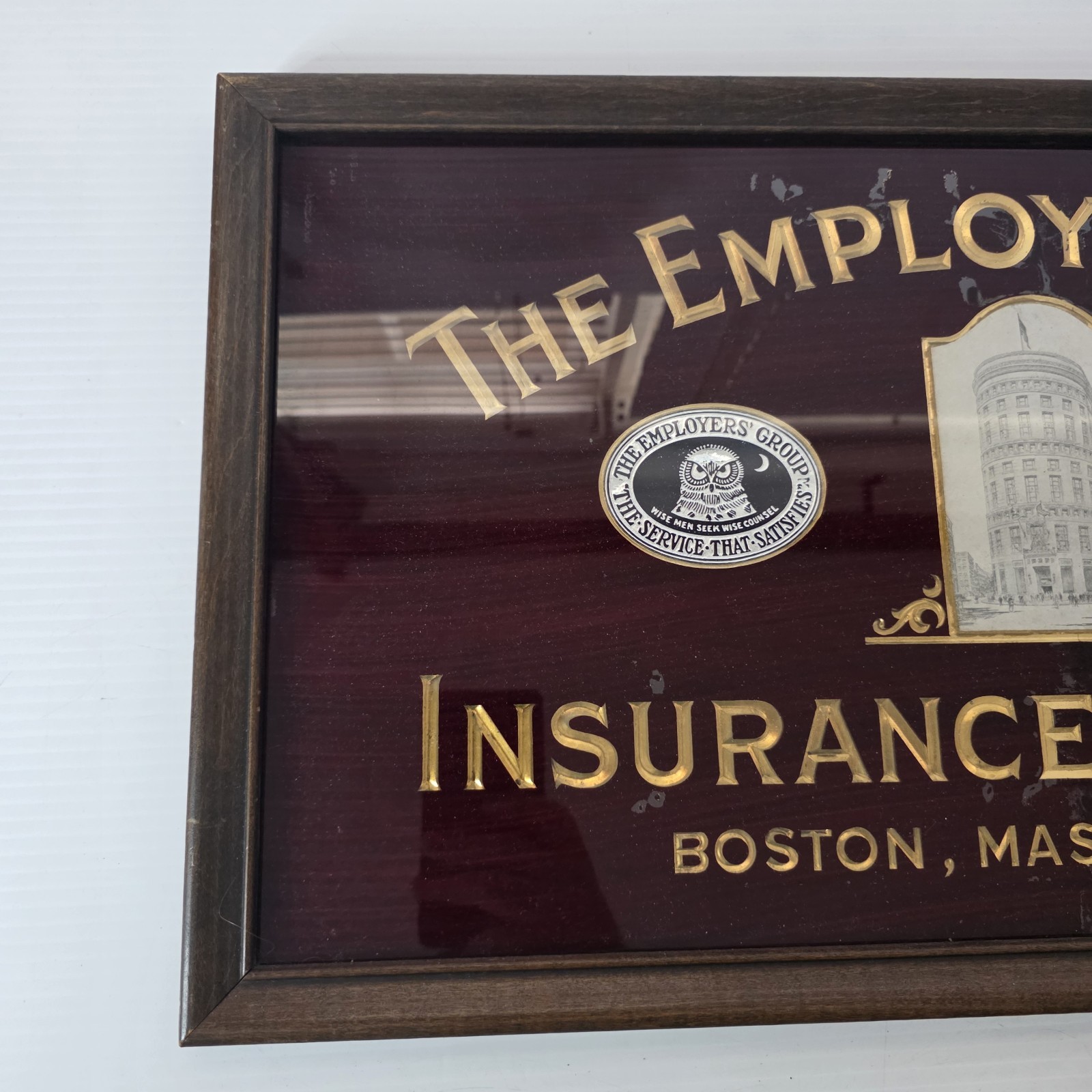 The Employer’s Fire Insurance Company Vintage Sign Reverse Glass Painted Gold