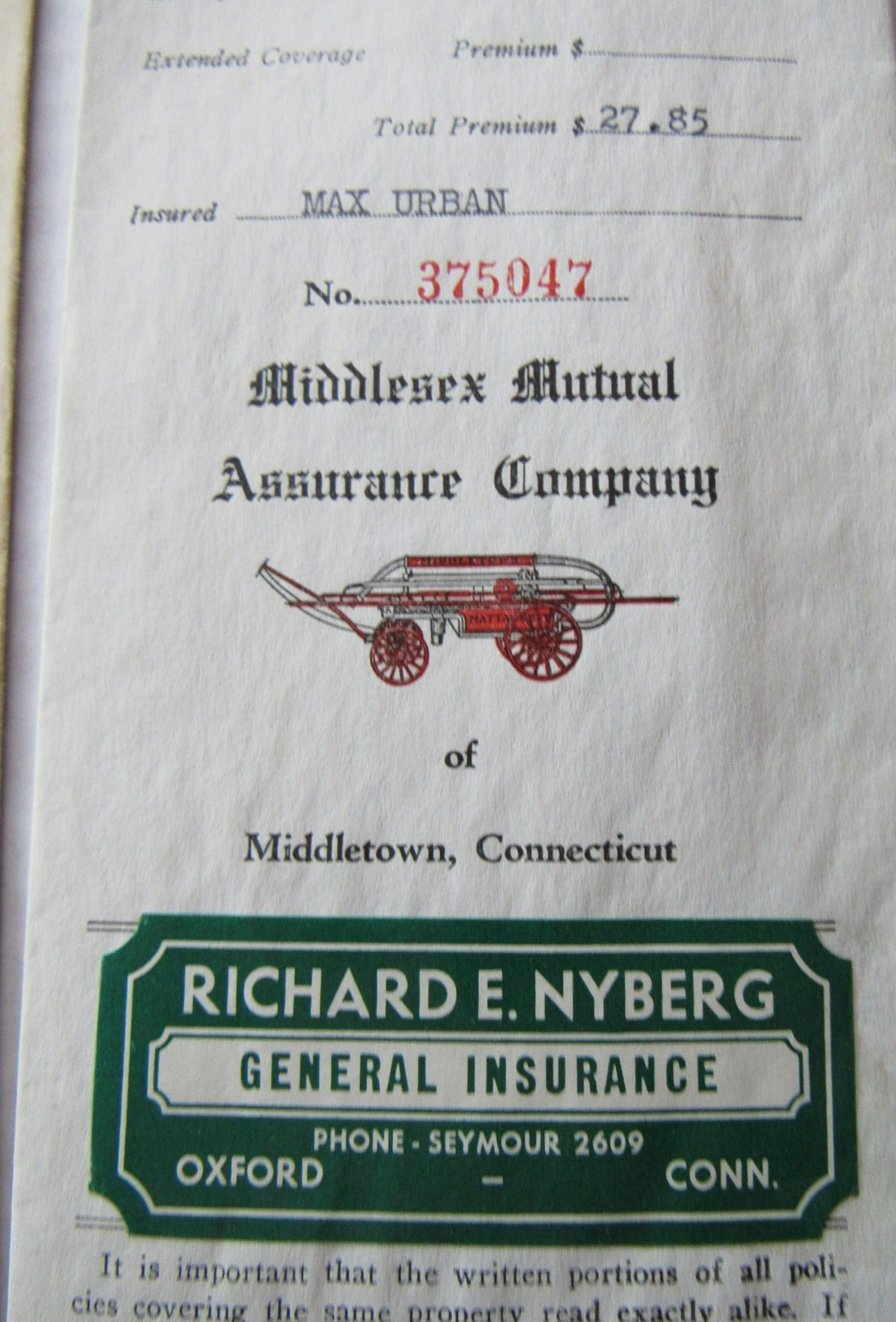 1940’s Middlesex Mutual Policy Lot Middletown CT Urban Seymour Barn Dwelling US