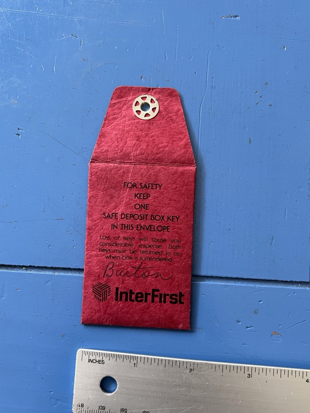 Small Vintage Red Safe Deposit Key Envelope, InterFirst Bank
