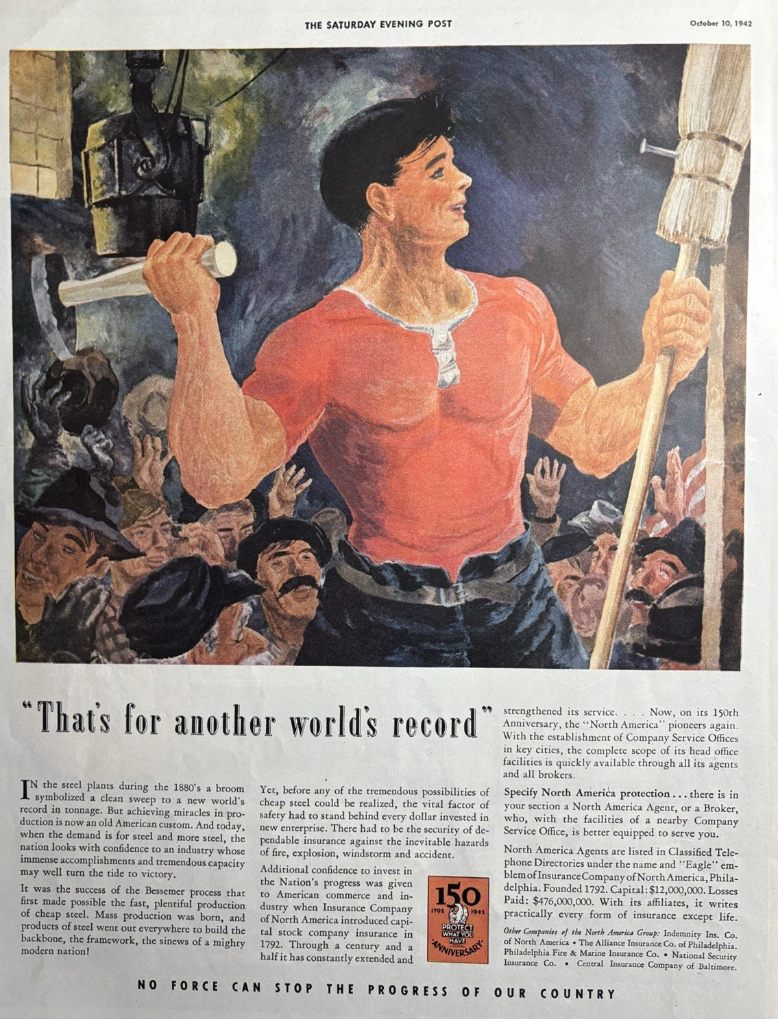 1942 North American Insurance Agents Group Steel Plants Record VTG Print Ad