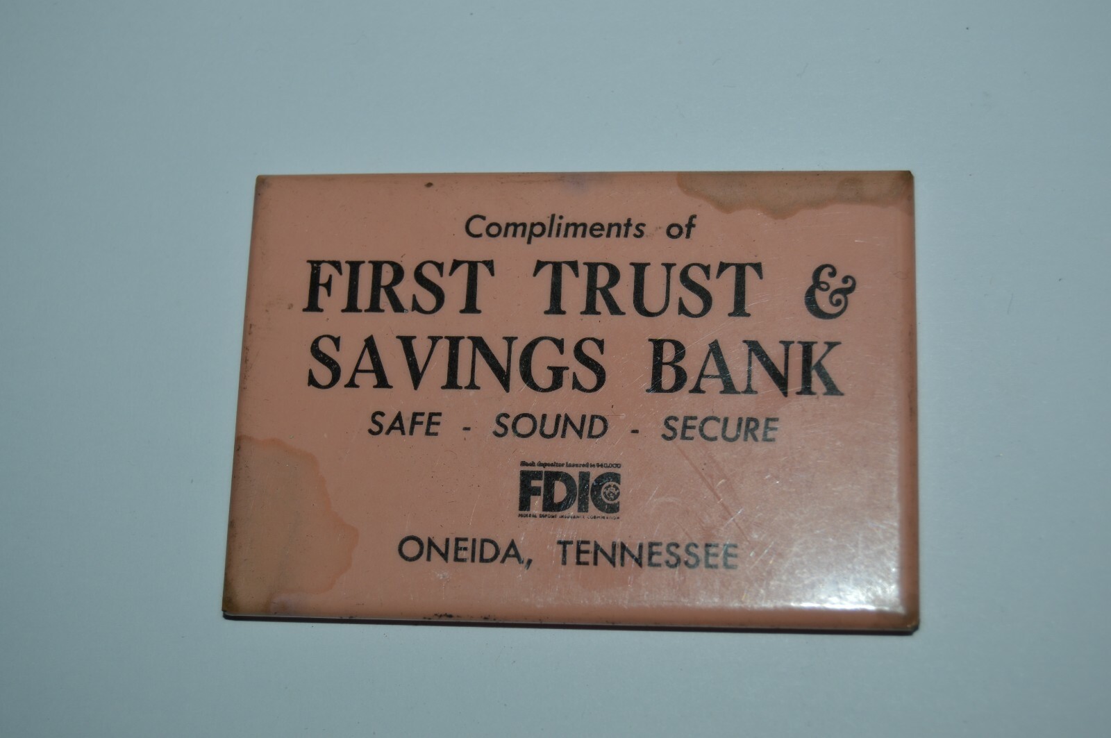 Vintage Aged Pink First Trust & Savings Bank Women’s Hand Mirror Promo Oneida TN