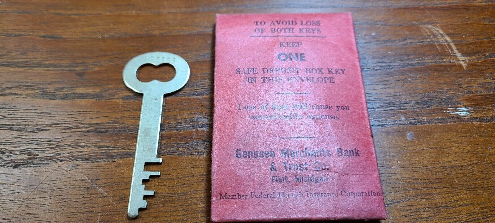 Safe Deposit Box Key & Envelope Genesee Merchant