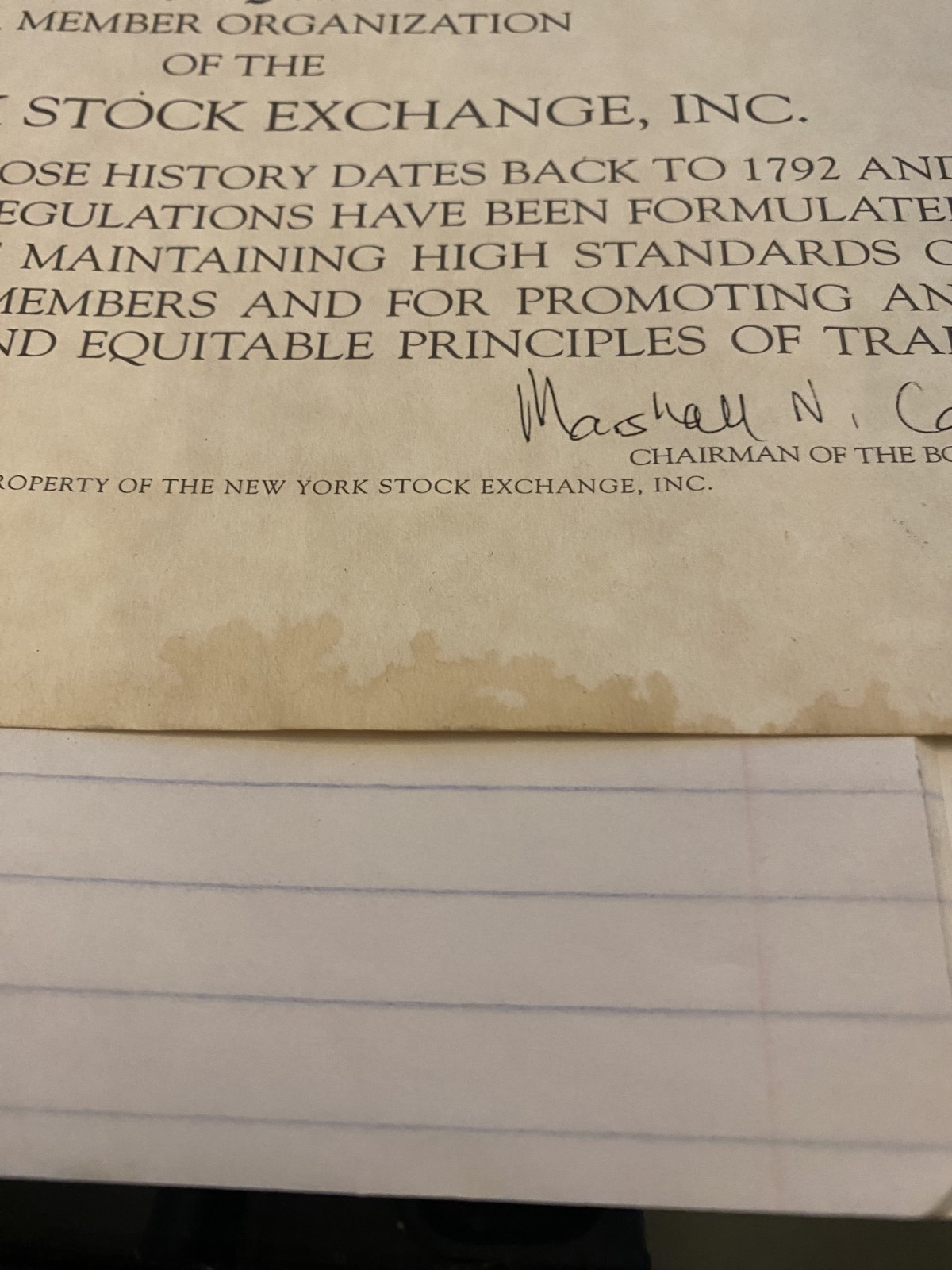 New York Stock Exchange Edward D Jones & Co Member Certificate Etching UnFramed