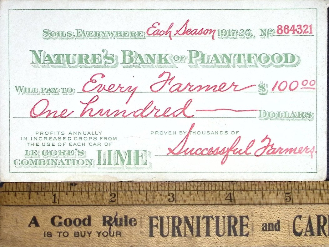 Vintage 1917 Natures Bank of Plantfood Advertising Card Le Gore Lime