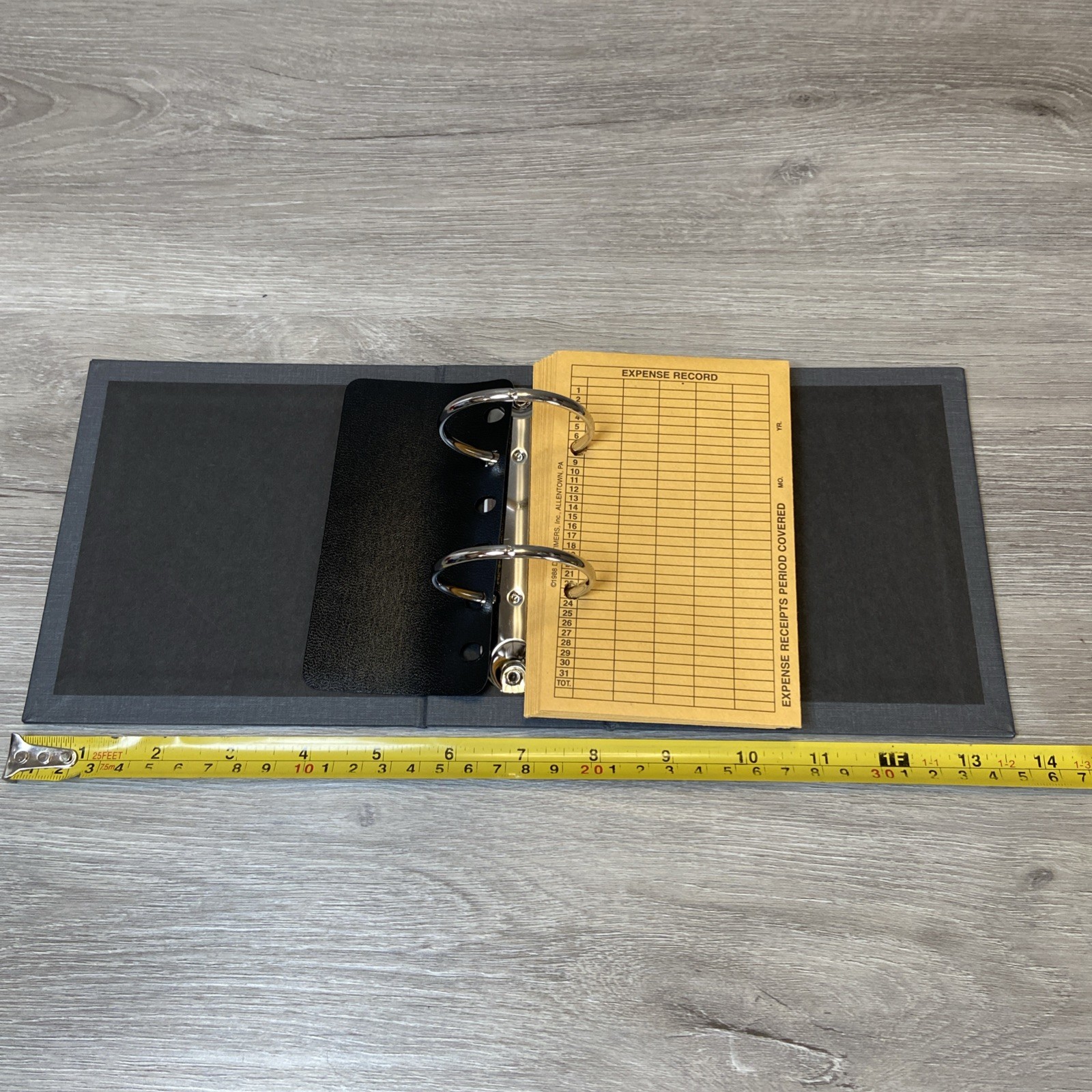 Vintage Small Day Timer Binder Expense Record Envelopes USA Black 1989 5.5×6”