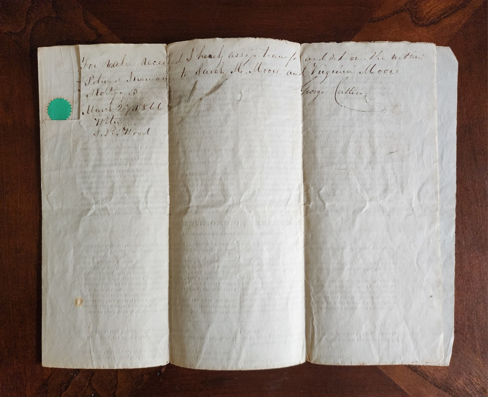 George Catlin Signed Autographed Mutual Insurance Policy That Expired May 1845