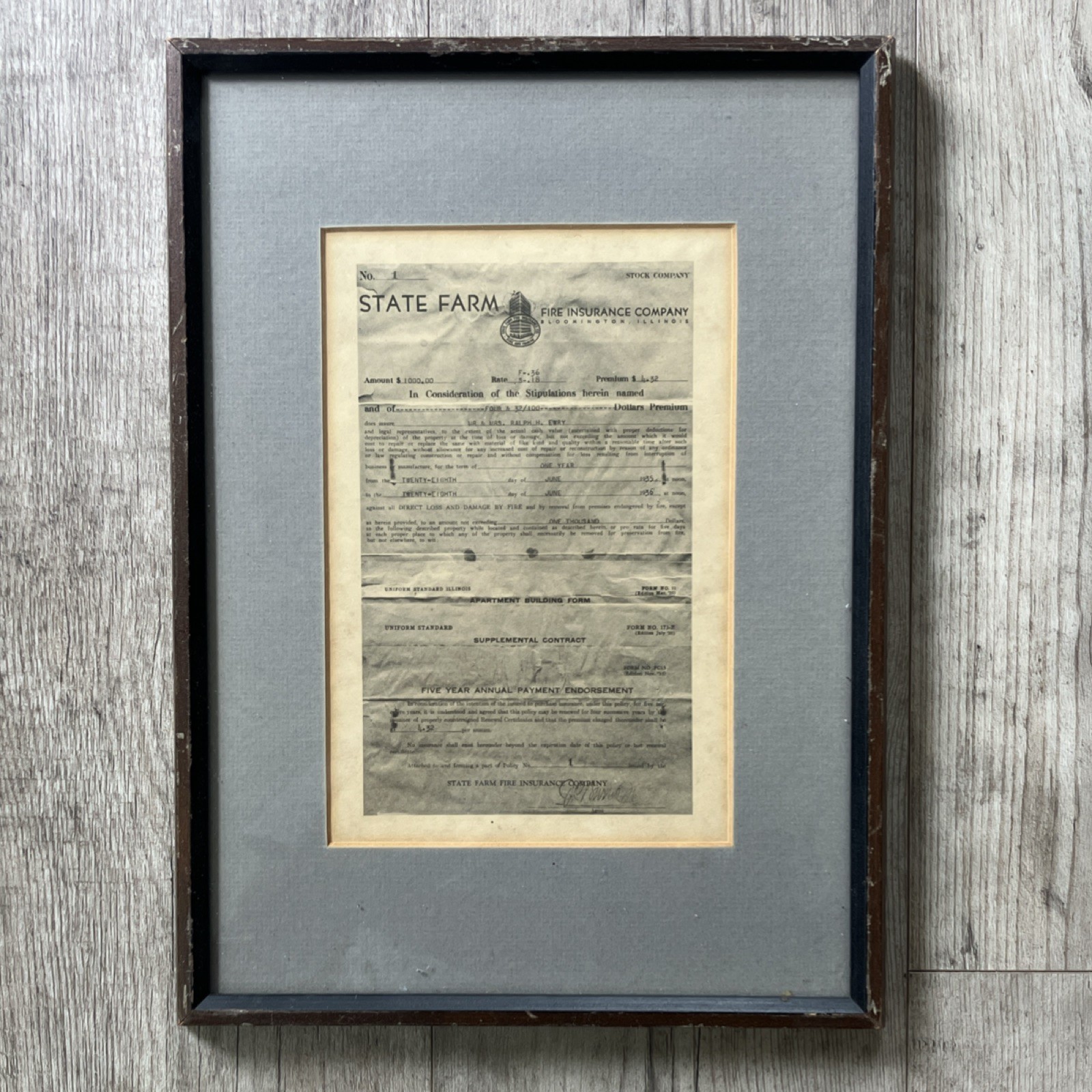 State Farm Life Insurance Company Framed Signed Historical Documents 1929