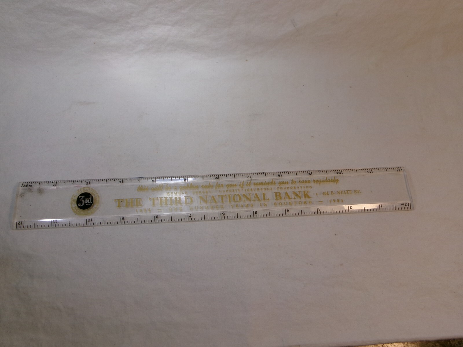 Antique Brown & Bigelow Remembrance Ruler Third National Bank Rockford Illinois