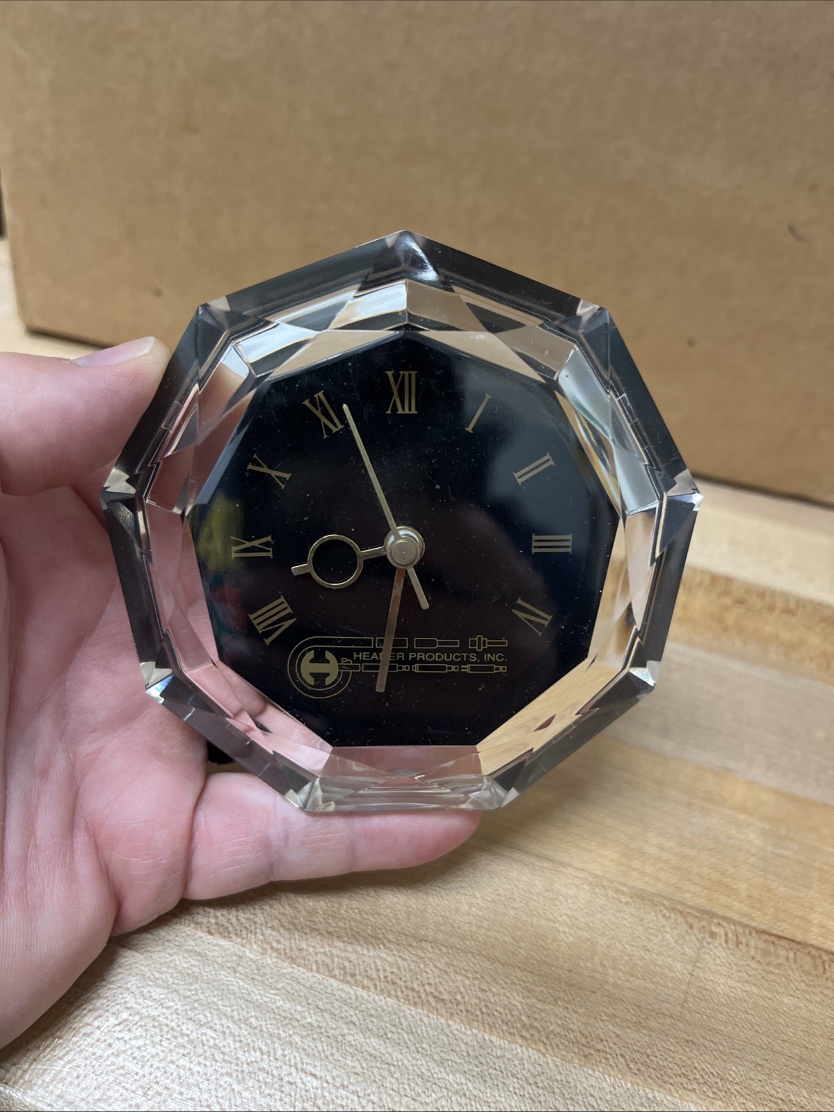 Header Products Inc Quartz Clock Diamond Shape Plastic Black Face Advertising 4″