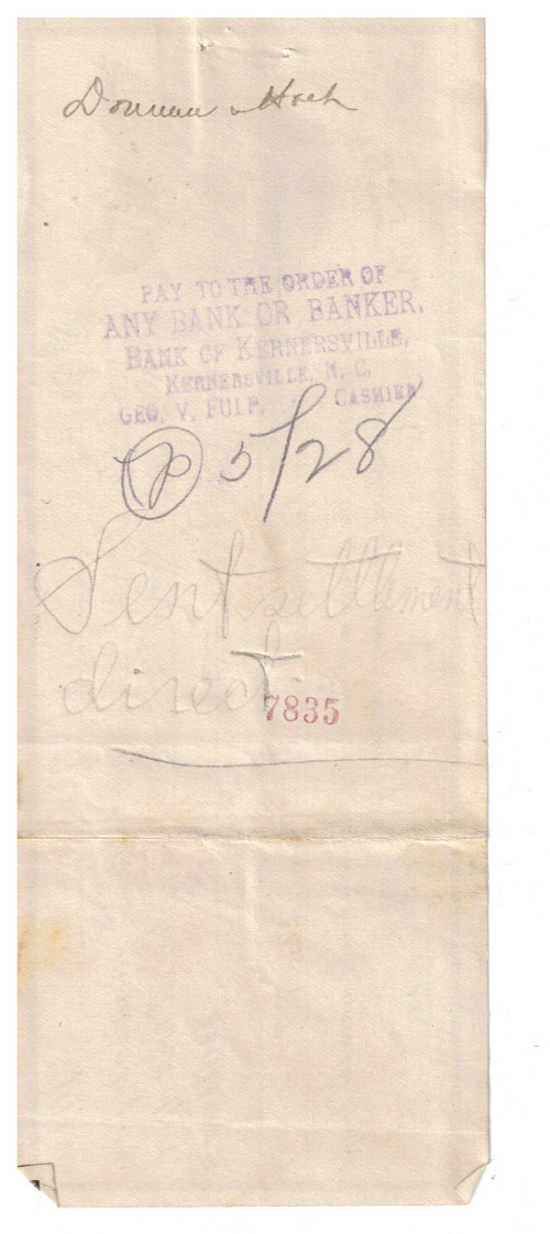 VTG 1912 BOUNCED PROMISSORY NOTE! THE BANK OF KERNERSVILLE, NC~JI CASE THRESHING