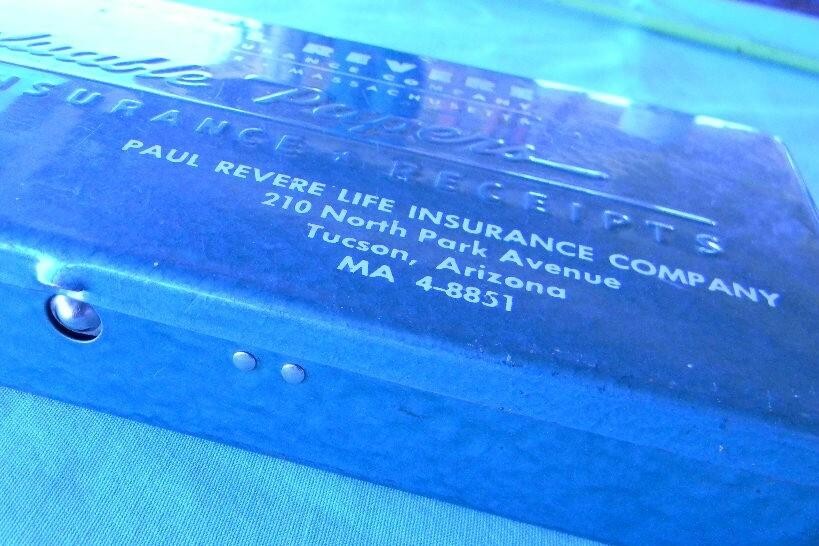 VTG PAUL REVERE LIFE INSURANCE VALUABLE PAPERS BONDS RECEIPTS METAL ENAMEL BOX
