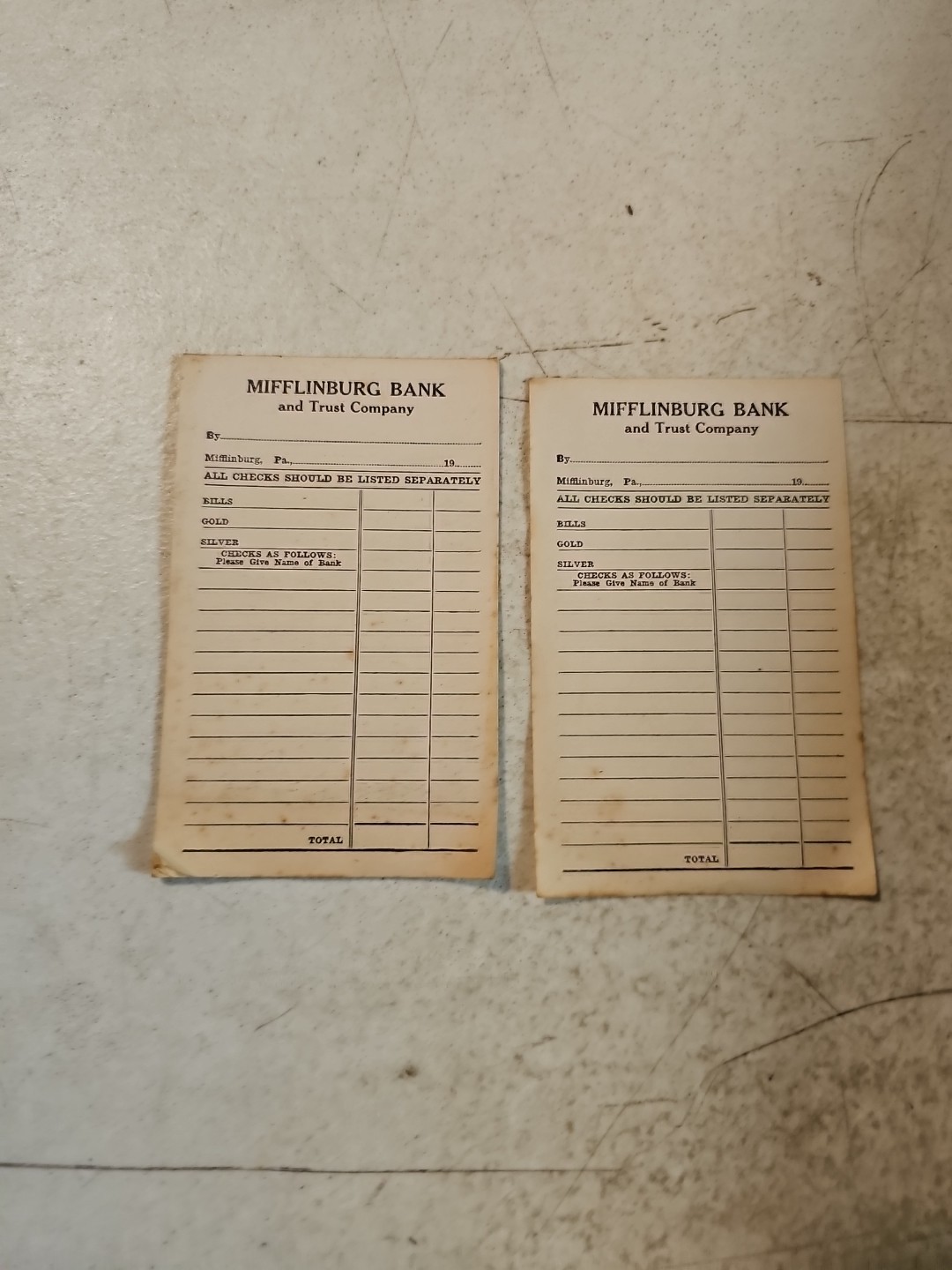 Vintage Mifflinburg Bank and Trust Co. Deposit Receipt Pad. Mifflinburg, PA