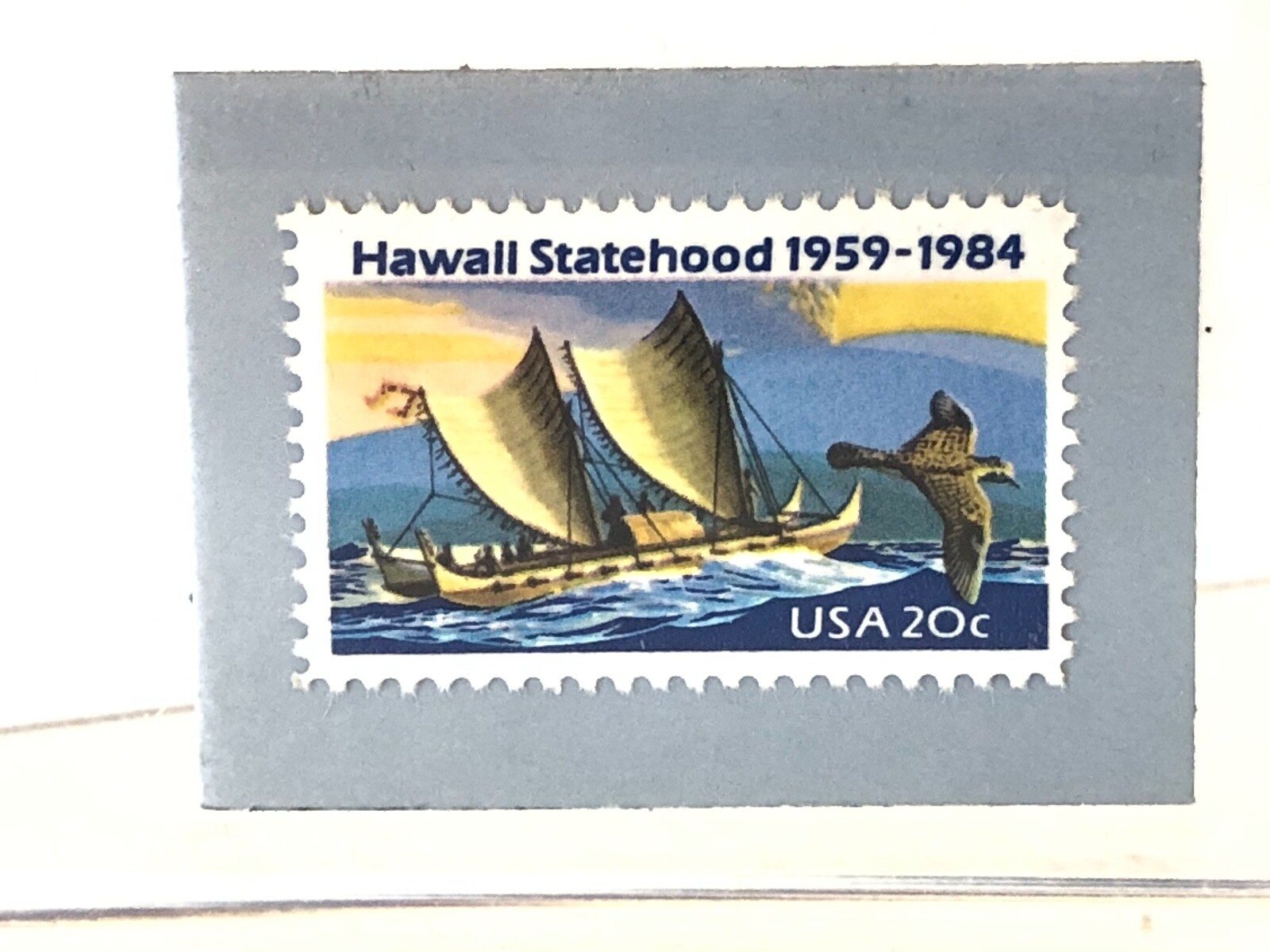 Vintage GRUNTAL & CO. Paper Weight Kapalua ’95 Hawaii Statehood Stamp In Lucite