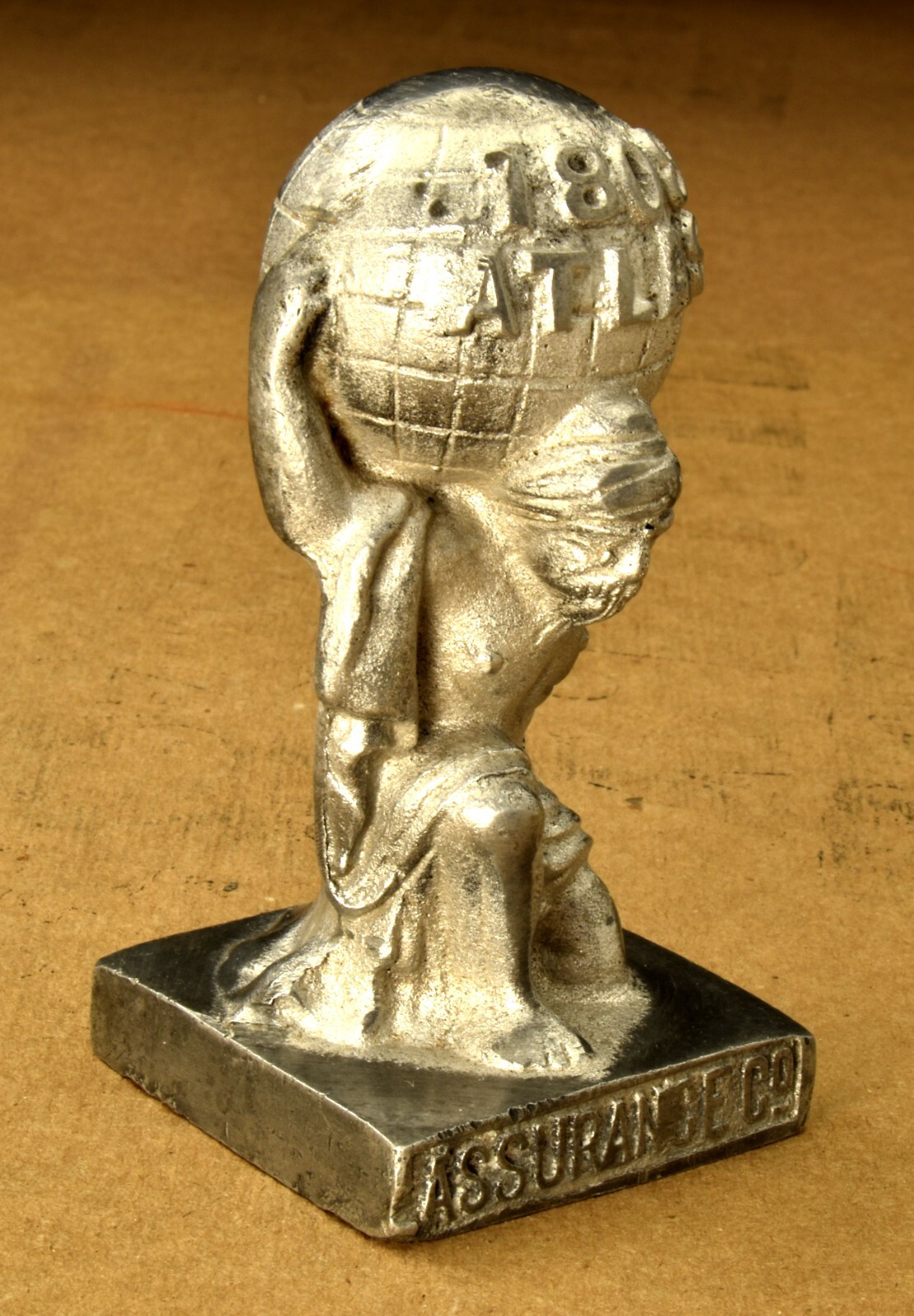 1808 Atlas Assurance Pewter Paper Weight. Atlas lifting the world. 4″x2″x2″