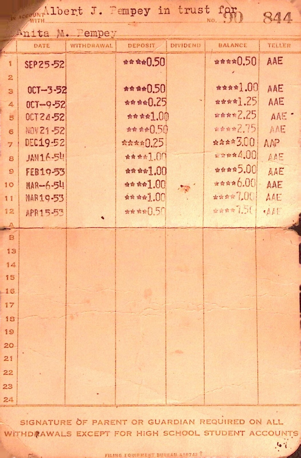 Howard Savings Institution School Savings Passbook 1952 Bank Book
