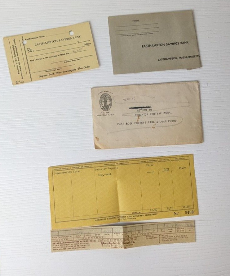 Vintage Easthampton Savings Bank MA 1954 ephemera deposit sheets envelope lot