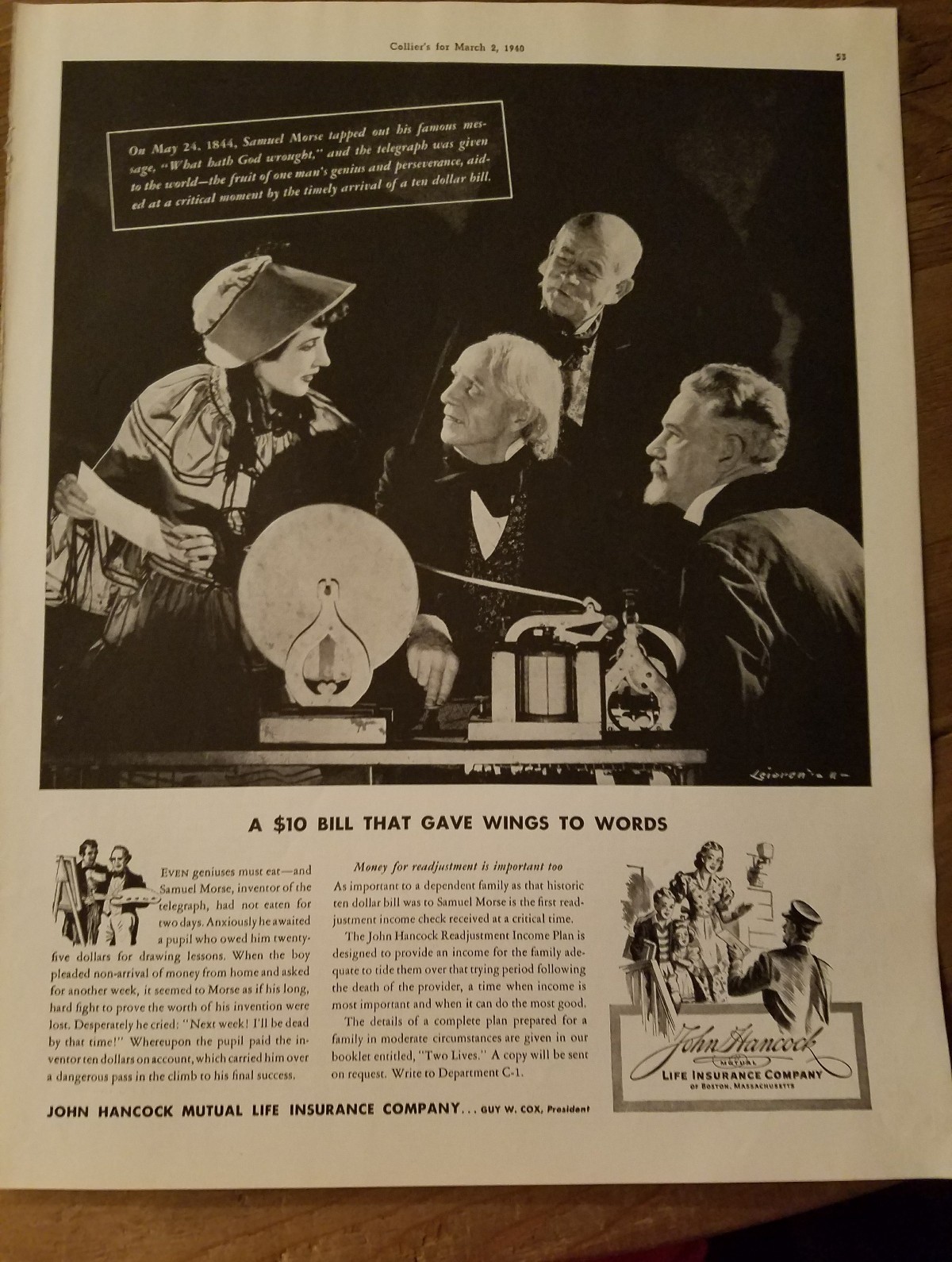1941 John Hancock insurance Samuel Morse tapped famous message ad
