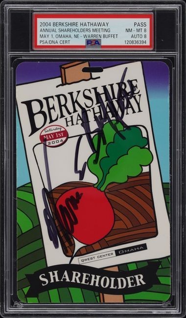 2004 Berkshire Hathaway Shareholder Cred – Warren Buffett Signed PSA 8 POP 1!