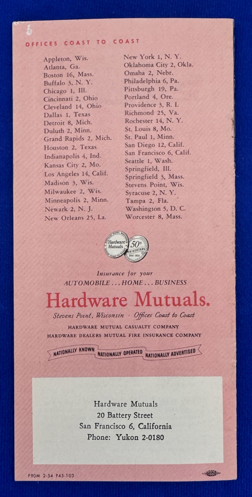 Vintage 1954 How to Be a Safe Drive Brochure Hardware Mutual San Francisco