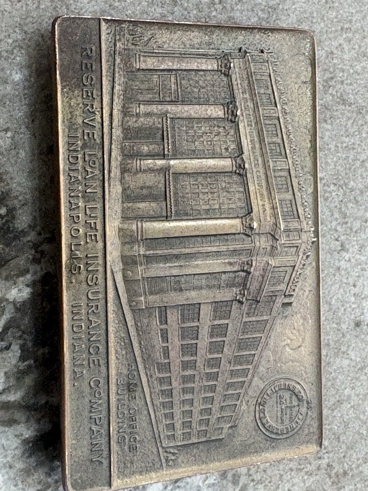 Reserve Loan Life Insurance Co Indianapolis IN Metal Paperweight 1919