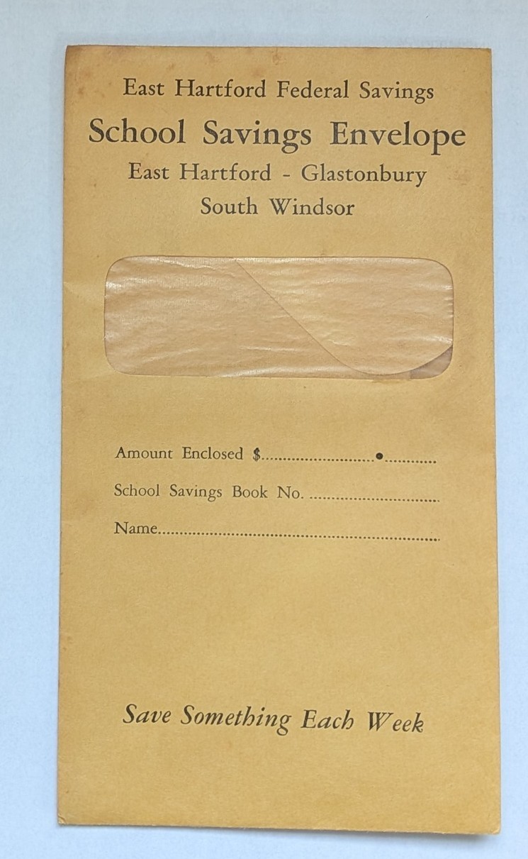 Vintage 1960s School Savings Envelope East Hartford Federal Savings Connecticut