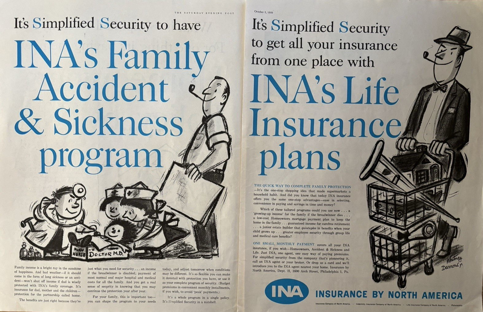 1959 Insurance By North America Life Family Accident Sickness Vintage Pint Ad