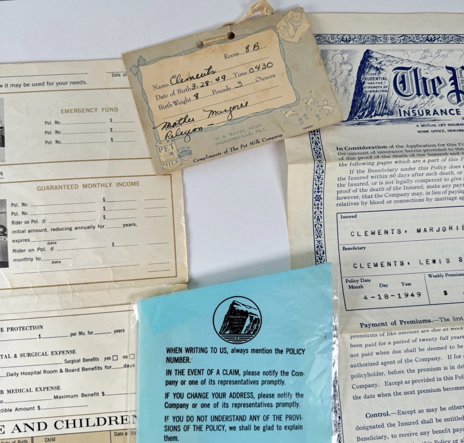 Vintage 1940s Prudential Insurance Ephemera Lot – Policies, Forms, Portfolio
