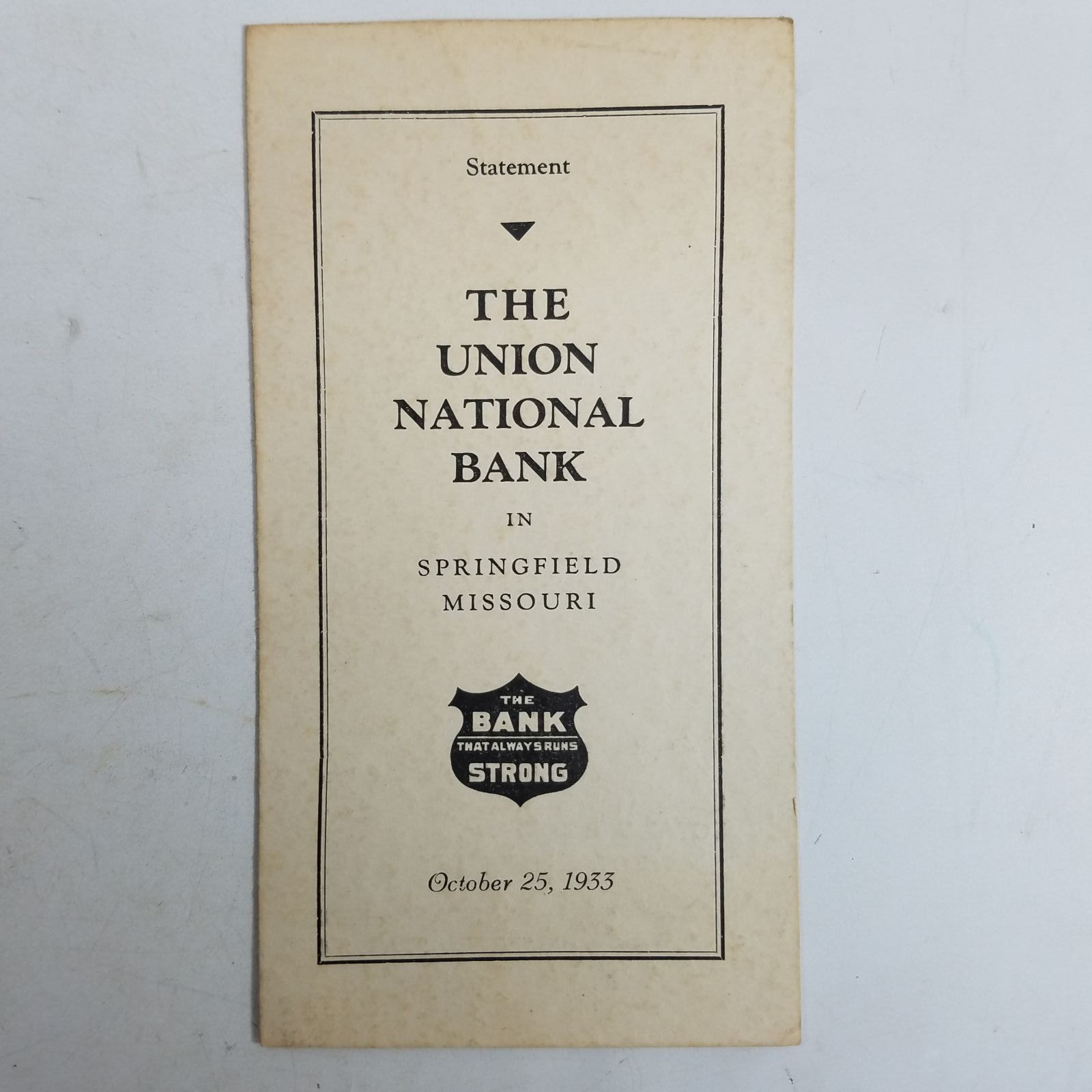 Union National Bank 1933 Balance Sheet Pamphlet 1930s Springfield MO History