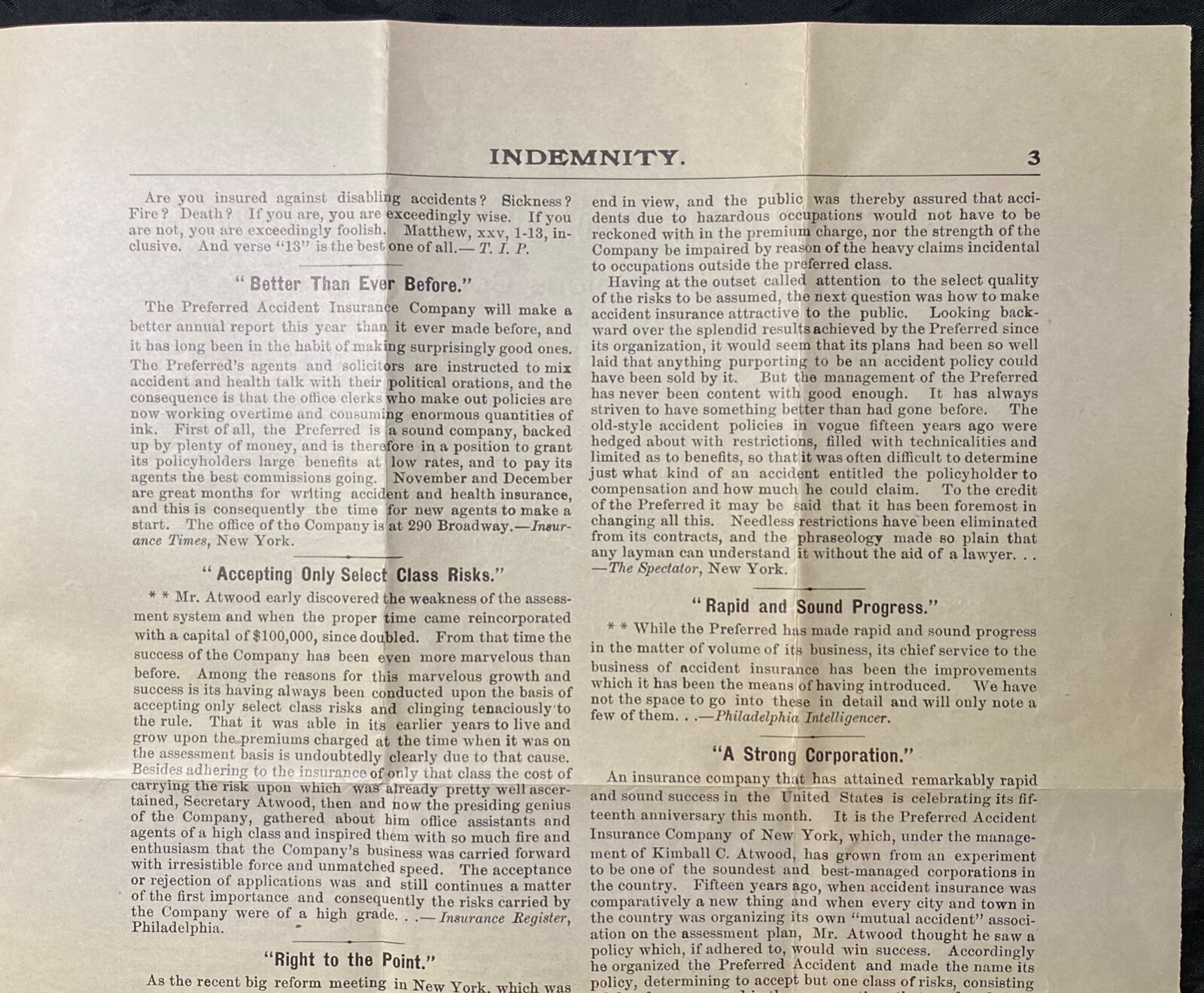 1901 **INDEMNITY** (QUARTERLY PUBLICATION OF FACTS IN ACCIDENT INSURANCE! RARE!