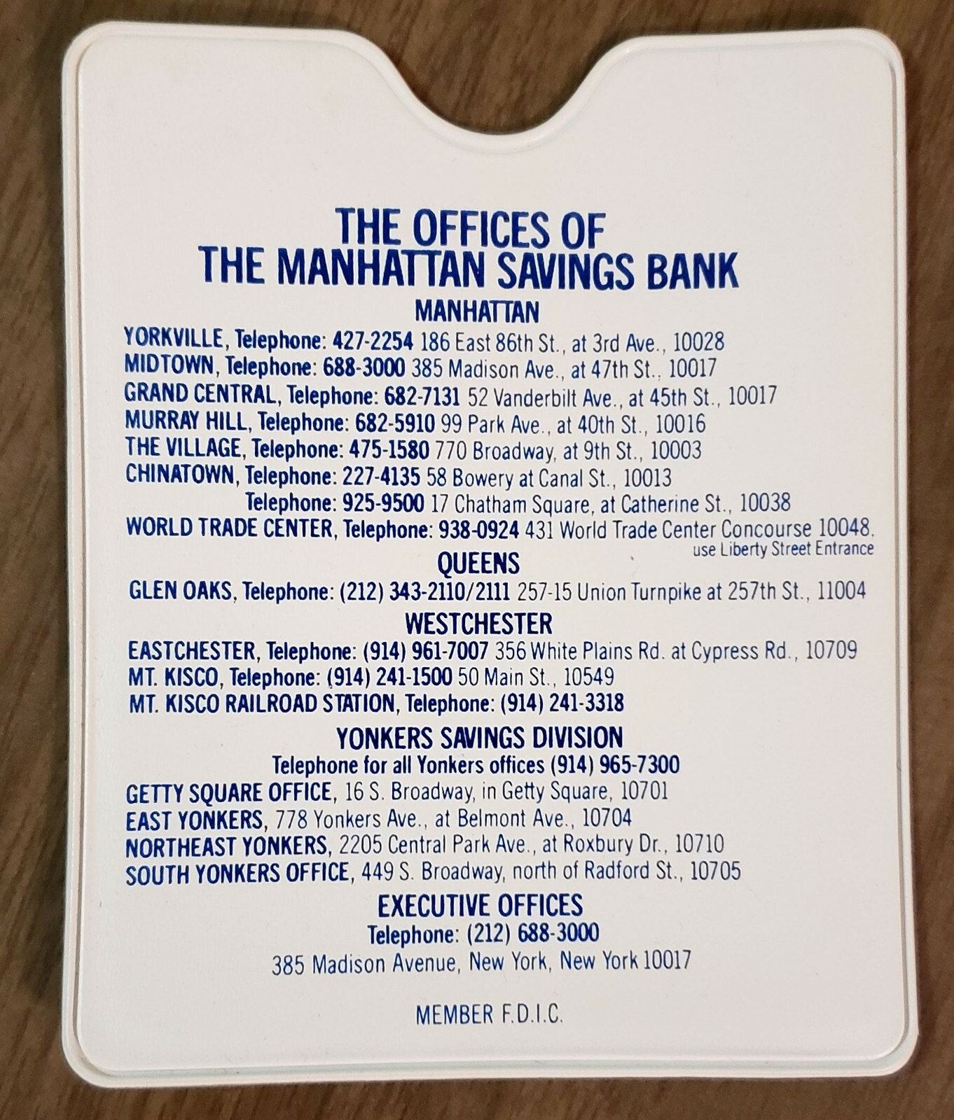 Manhattan Savings Bank Passbook/Bankbook Protector Sleeve w/Letterhead (1970s?)