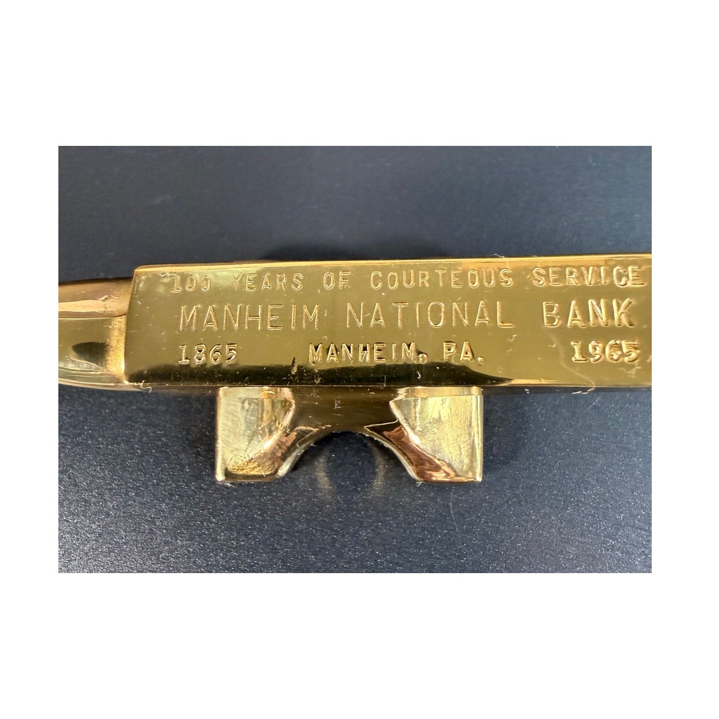 Manheim Bank Brass Anvil 100th Anniversary 1865-1965 Paperweight