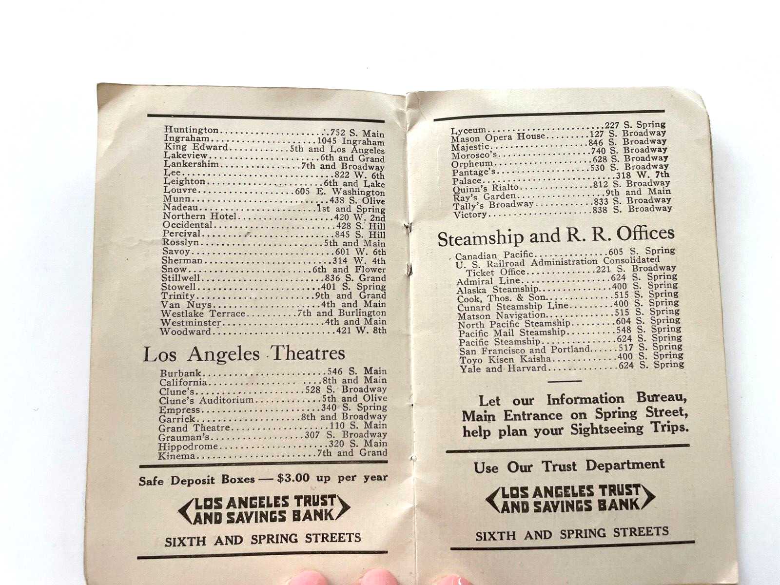 1918 Advertising Booklet “Los Angeles Trust & Savings Bank” w/ Map of L.A. *