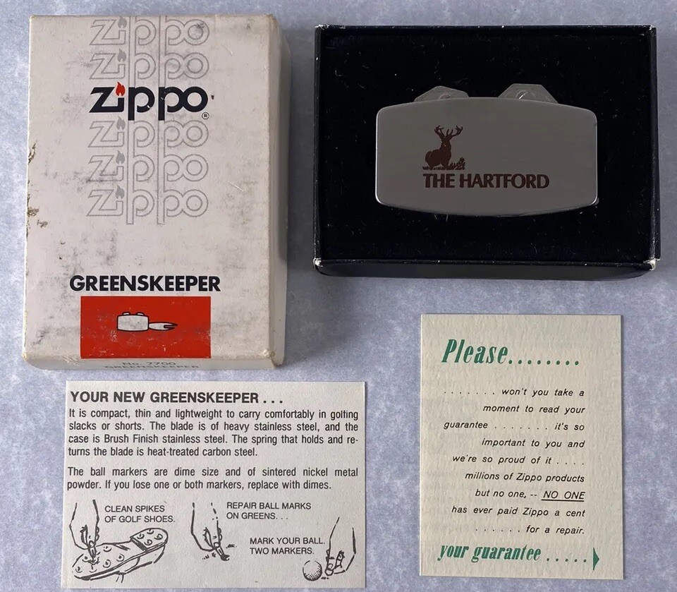 NOS Hartford Fire insurance Zippo Greenskeeper golfing buddy
