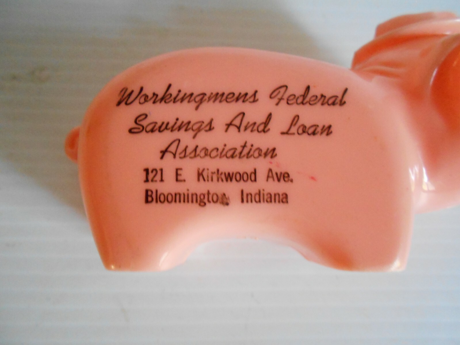 SMALL PLASTIC ADVERTISING PIG – WORKINGMENS FEDERAL SAVINGS & LOAN ASSOCIATION