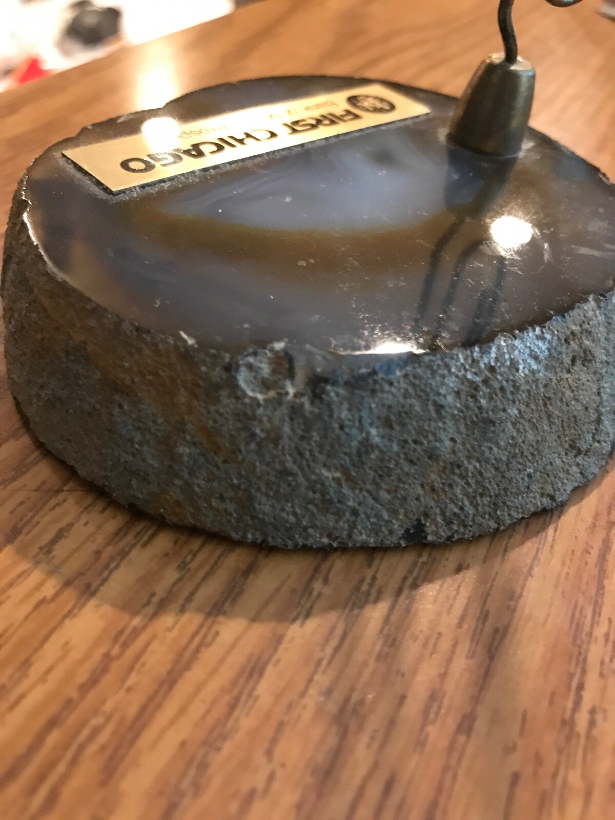 FIRST CHICAGO BANK BUSINESS CARD HOLDER AGATE CHALCEDONY GEMSTONE SLAB