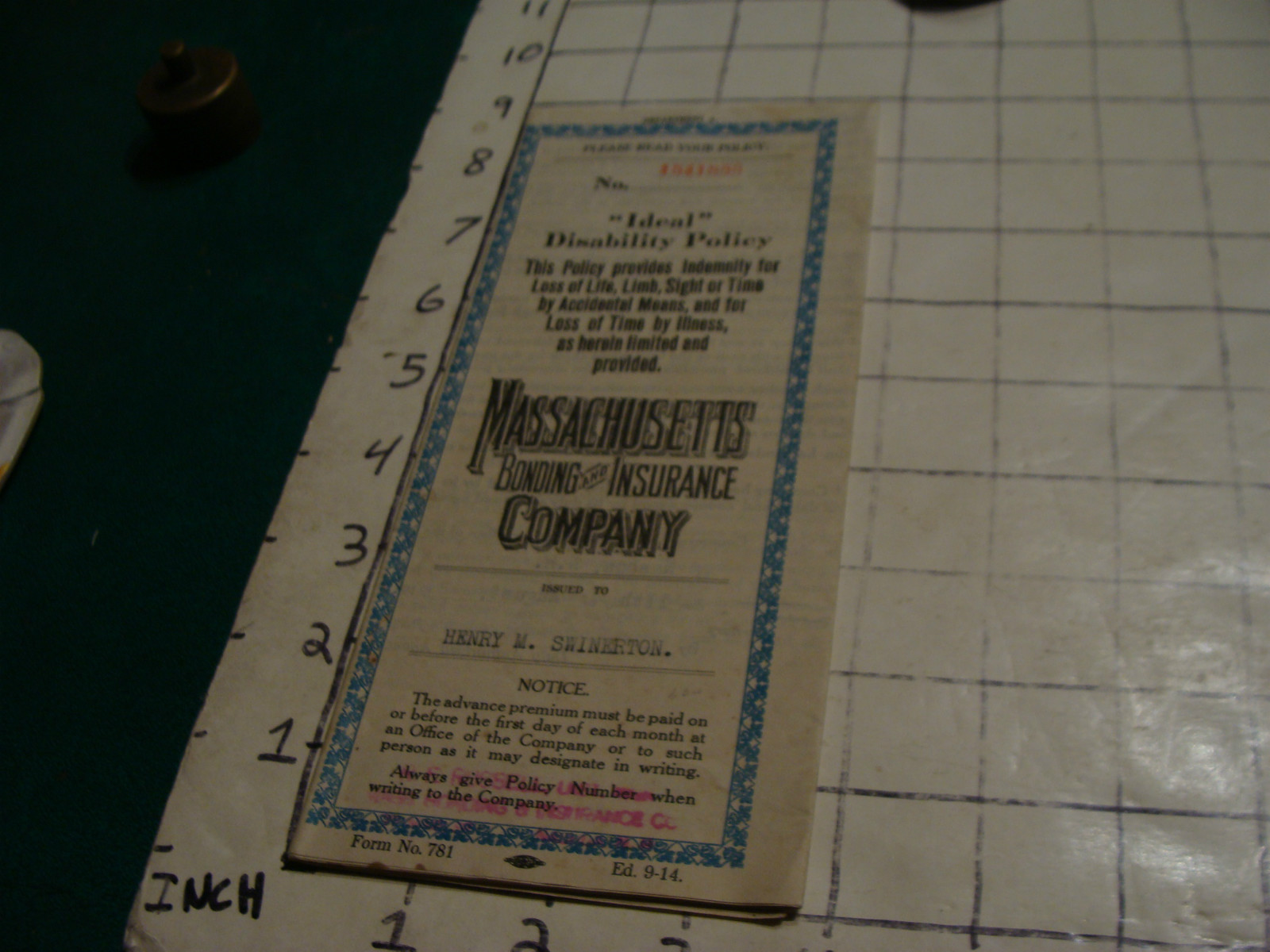 1916 Massachusetts Bonding & Insurance Co. big paper